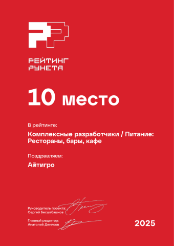 Комплексные разработчики - Питание_ Рестораны бары кафе - 10 место
