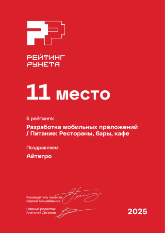 Разработка мобильных приложений____ - Питание_ Рестораны бары кафе - 11 место